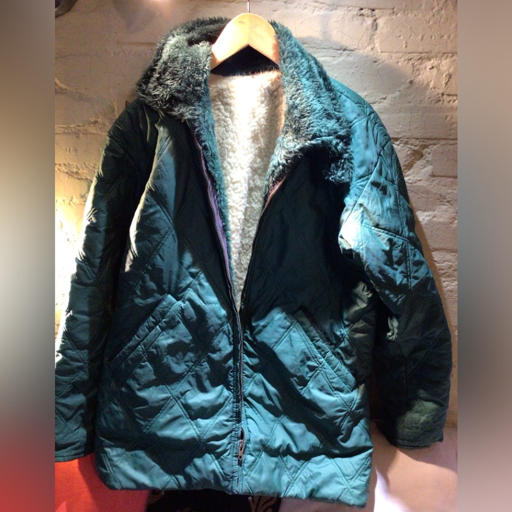 Teal Quilted Jacket with Faux Fur Lining (reversible)